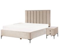 Ensemble de Chambre Lit Coffre Double 160 x 200 cm et 2 Tables de Chevet en Velo