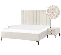Ensemble de Chambre Moderne en Bouclé Lit Double 180 x 200 cm et Table de Chevet