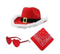 Ensemble De Chapeau De Cowboy De Noël - Kit De Costume Western Santa Cowgirl | Bandana De Lunettes De Coeur De Chapeau Rouge | Accessoires De Déguisement De Fête De Vacances, Lunettes En Forme De Cœur