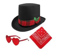 Ensemble de chapeaux de cowboy de Noël, chapeau de cowboy de Noël,Chapeau occidental de de chapeau - 3X de cow-girl, lunettes Bandana Vintage en forme de cœur, de fête de noël r