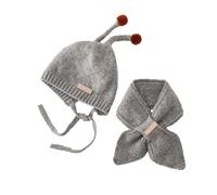 Ensemble de chapeaux et écharpes mignons pour enfants - Boules en peluche - Bonnet tricoté à lacets - Accessoires élastiques pour temps froid, gris, Head Circumference: 17.34"-20.09"