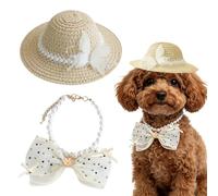 Ensemble de chapeaux seau réglables pour chien, cou en perles, nœud en chaîne, couvre-chef pour animaux de compagnie, casquette de protection solaire élégante, accessoire de costume décoratif léger, v