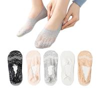 Ensemble de chaussettes en dentelle - 5 paires de chaussettes basses invisibles et antidérapantes pour femmes
