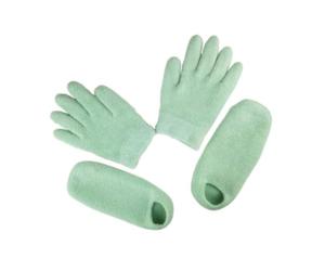 Ensemble de Chaussettes et Moufles en Gel, Soin Spa Hydratant Vert | Lot Mixte pour Mains et Pieds, Usage Beauté Spa, Unisexe, Souple, Nourrissant, sans Allergie
