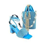 Ensemble de chaussures de banquet à bout ouvert en strass pour femme avec pochette assortie pour mariage, bleu ciel, 40.5 EU