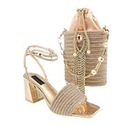 Ensemble de chaussures de banquet à bout ouvert en strass pour femme avec pochette assortie pour mariage, pêche, 41.5 EU