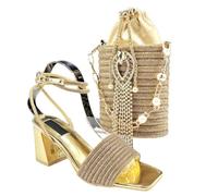Ensemble de chaussures de banquet à bout ouvert en strass pour femme avec pochette assortie pour mariage, doré, 42.5 EU