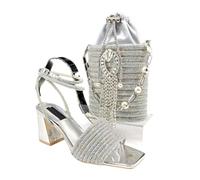 Ensemble de chaussures de banquet à bout ouvert en strass pour femme avec pochette assortie pour mariage, Argenté., 40.5 EU