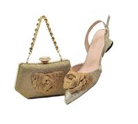 Ensemble de chaussures et sac à main en strass pour femme Motif italien, Or pour ensemble, 40.5 EU