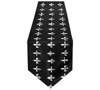 Ensemble de chemin de table rectangulaire sans couture motif fleur de lys blanc argenté 33 x 228,6 cm long napperon pour fête, décoration d'intérieur, extérieur, bureau, cuisine, salle à manger