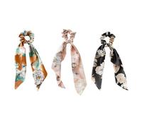 Ensemble de chouchous pour foulard et cheveux 3 pièces support pour queue de cheval avec nœud papillon floral bandes cheveux avec longues queues