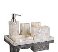 Ensemble de Cinq Accessoires Salle Bain en résine Coquillage, Outils Lavage, Distributeur Savon, gobelet gargarisme, Porte-Brosse à Dents, Porte-Savon