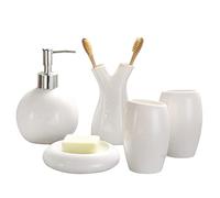Ensemble de Cinq pièces Lavage, Porte-Savon en céramique, Porte-Brosse à Dents, gobelet buccal, Bouteille Savon Liquide, Ensemble d'accessoires Salle Bain
