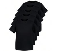 Ensemble de cinq pièces pour garçons, garçons et adolescents, t-shirt à col rond noir unicolore à manches courtes, top d'été doux et confortable parfait pour les jours faciles et les nuits chaudes ! V