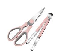 Ensemble de Ciseaux à Barbecue et Pince Alimentaire Rose | Acier Inoxydable 20cr13 et Abs, Poignée Confortable, Usage Manuel pour Fête et Dîner à Maison