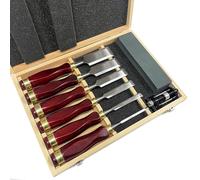 Ensemble De Ciseaux À Bois 6 Pièces Kit De Ciseaux À Sculpter Avec Boîte En Bois, Guide D'affûtage, Pierre À Aiguiser, Lames En Acier CR-V 60 Tranchantes Comme Un Rasoir Pour Artisan Charpentier