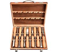 Ensemble de Ciseaux à Bois avec étui en Bois de qualité supérieure, Construction en Acier, extrémité de Marteau pour, Sculpture, Ensemble de 12 pièces