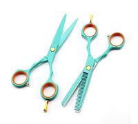 Ensemble de ciseaux de coiffeur et de ciseaux à effiler en acier japonais 440C de 5,5 pouces - Design ergonomique vert clair for une coiffure de précision(Set)