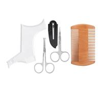 Ensemble de ciseaux de peigne de modèle de mise en forme de barbe, kit de toilettage de barbe, outil de coiffure transparent avec peigne en bois double face et ciseaux en acier