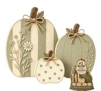 Ensemble de Citrouille en Bois d'automne de Ferme Vintage | Figurines de citrouille de fleurs sauvages vieillies à la main, décoration saisonnière for la décoration du salon