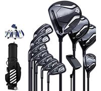 Ensemble de clubs de golf pour homme - Pack complet pour débutants avec tiges en carbone, sac de balle standard, comprend 12 clubs et un sac chariot pour gauchers
