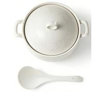 Ensemble De Cocotte avec Couvercles Et Grande CuillèRe, SoupièRe Ronde en CéRamique FrançAise, RéSistante Aux éBréChures Et Aux Fissures(2400ml)