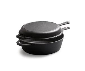 Ensemble de Cocotte et Poêle en Fonte Pré-Culottée, Multifonction 2 en 1 pour le Pain