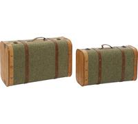 Ensemble de coffres Home ESPRIT vert bois toile Tropical 60 x 24 x 38 cm