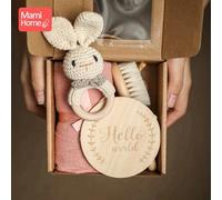 Ensemble De Coffrets Cadeaux Pour Nouveau-Né, En Mousseline, Carrés, Couverture En Coton, Brosses De Bain, Douche, Animal, Hochet, Sucette, Chaîne, Articles Pour Bébé, 1 Ensemble