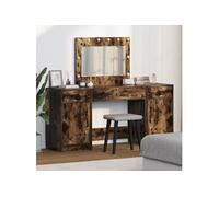 Ensemble de coiffeuse 3 pièces vidaXL avec éclairage en chêne fumé, en bois d'ingénierie