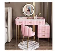 Ensemble de coiffeuse à DEL avec miroir rond à intensité variable, table de maquillage à 5 tiroirs, coiffeuse élégante pour femme, parfaite pour la décoration de chambre à coucher et la routine beauté