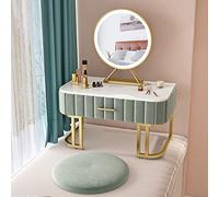 Ensemble de coiffeuse à DEL réglable avec tiroirs et miroir, bureau moderne vert pour les essentiels de beauté (80 x 40 cm)