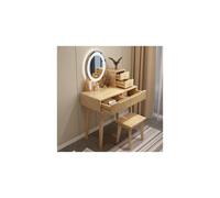 Ensemble de coiffeuse à éclairage LED avec miroir et tabouret pour chambre à coucher, élégante coiffeuse en bois pour décoration d'intérieur, station de maquillage parfaite