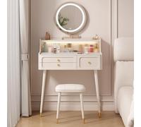 Ensemble de coiffeuse à LED avec 3 modes d'éclairage. Comprend un miroir de maquillage et une chaise. Table compacte pour chambre à coucher. Ensemble élégant de table de maquillage