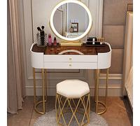 Ensemble de Coiffeuse à LED avec Tabouret rembourré, Coiffeuse Moderne en Bois avec Miroir éclairé, 2 tiroirs, Grand Bureau de Maquillage de 80 cm pour la beauté et Le toilettage