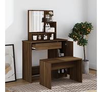 Ensemble de Coiffeuse Aspect Chêne Marron, Bois d'Ingénierie avec Miroir, Bureau Coiffeuse avec Rangement, Coiffeuse Enfant Fille Vanity Desk Table de Maquillage, pour Chambre/Dressing, 86.5x35x136cm