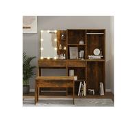 vidaXL Ensemble de coiffeuse avec LED Chêne fumé Bois d'ingénierie