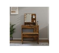 vidaXL Ensemble de coiffeuse avec LED Chêne fumé Bois d'ingénierie Marron