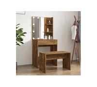 vidaXL Ensemble de coiffeuse avec LED – Table cosmétique en bois d'ingénierie Chêne fumé 3114136