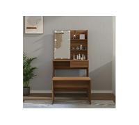vidaXL Ensemble de coiffeuse avec LED Chêne marron Bois d'ingénierie3114114 Marron G