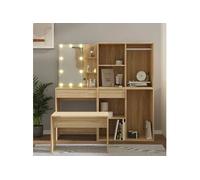 vidaXL Ensemble de Coiffeuse avec LED Table Cosmétique Coiffeuse de Maquillage Table à Bijoux Chambre à Coucher Chêne Sonoma