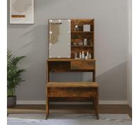 Ensemble de Coiffeuse avec LED en Bois d'Ingénierie, Design Fonctionnel avec Rangement, coiffeuse enfant fille coiffeuse avec miroir led bureau coiffeuse avec rangement, Chêne Fumé, 74.5x40x141cm