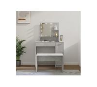 Ensemble de coiffeuse avec LED Gris béton Bois d ingénierie