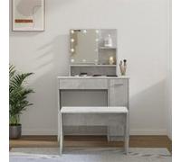 Ensemble de coiffeuse avec LED Gris béton Bois d ingénierie