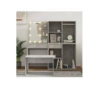 Vidaxl Ensemble De Coiffeuse Avec Led Gris Béton Bois D'ingénierie Marron
