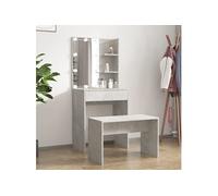 Vidaxl Ensemble De Coiffeuse Avec Led Gris Béton Bois D'ingénierie Marron