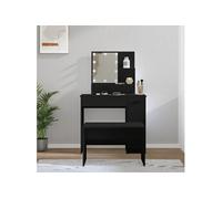 vidaXL Ensemble de coiffeuse avec LED, tabouret et miroir – moderne, noir bois d'ingénierie