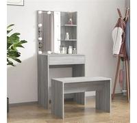 Coiffeuse Avec Éclairage Led Réglable Lumière Froide/Chaleur Grise Sonoma Bois Composé Marron