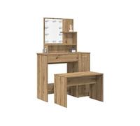 Ensemble de coiffeuse avec LED vieux bois bois d'ingénierie, coiffeuse, table de maquillage, bureau de maquillage, 3329185