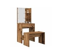 vidaXL Ensemble de coiffeuse avec LED vieux bois bois d'ingénierie, coiffeuse, table de maquillage, bureau de maquillage, 3329187 Marron G